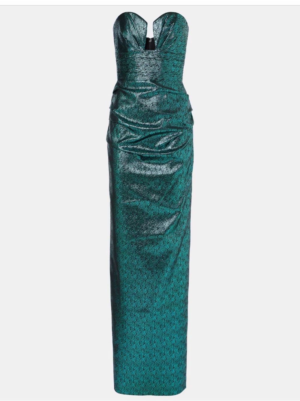 Rebecca Vallance Teal Strapless Metallic Maxi Dress